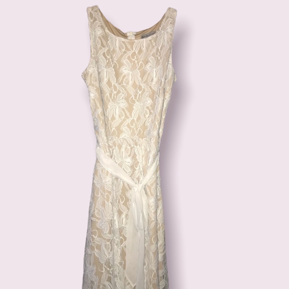 NWOT Cream lace dress over beige underlay